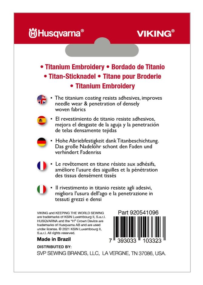 HUSQVARNA® VIKING® Titanium Embroidery Needles Size 80/12 5-Pack - Image 2