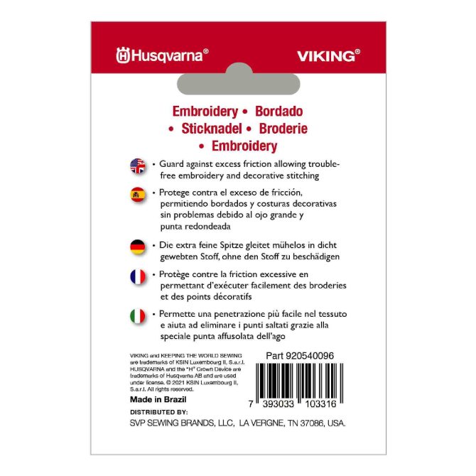 HUSQVARNA® VIKING® Embroidery Needles Assorted Sizes 5-Pack - Image 2