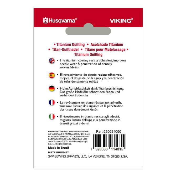 HUSQVARNA® VIKING® Titanium Quilting Needles Size 90/14 5-Pack - Image 2