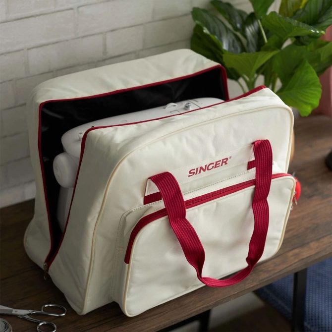 SINGER® Cream/Red Universal Tote Bag - Image 2