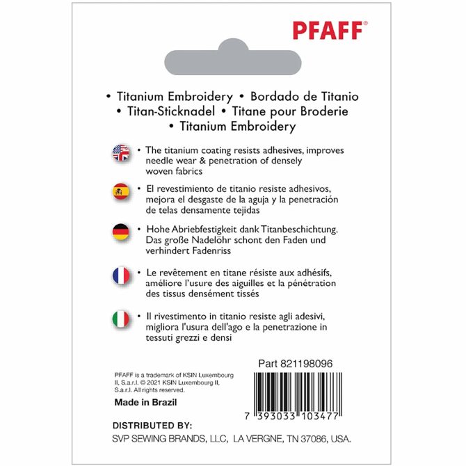 PFAFF® Titanium Embroidery Needles Size 80/12 5-Pack - Image 2